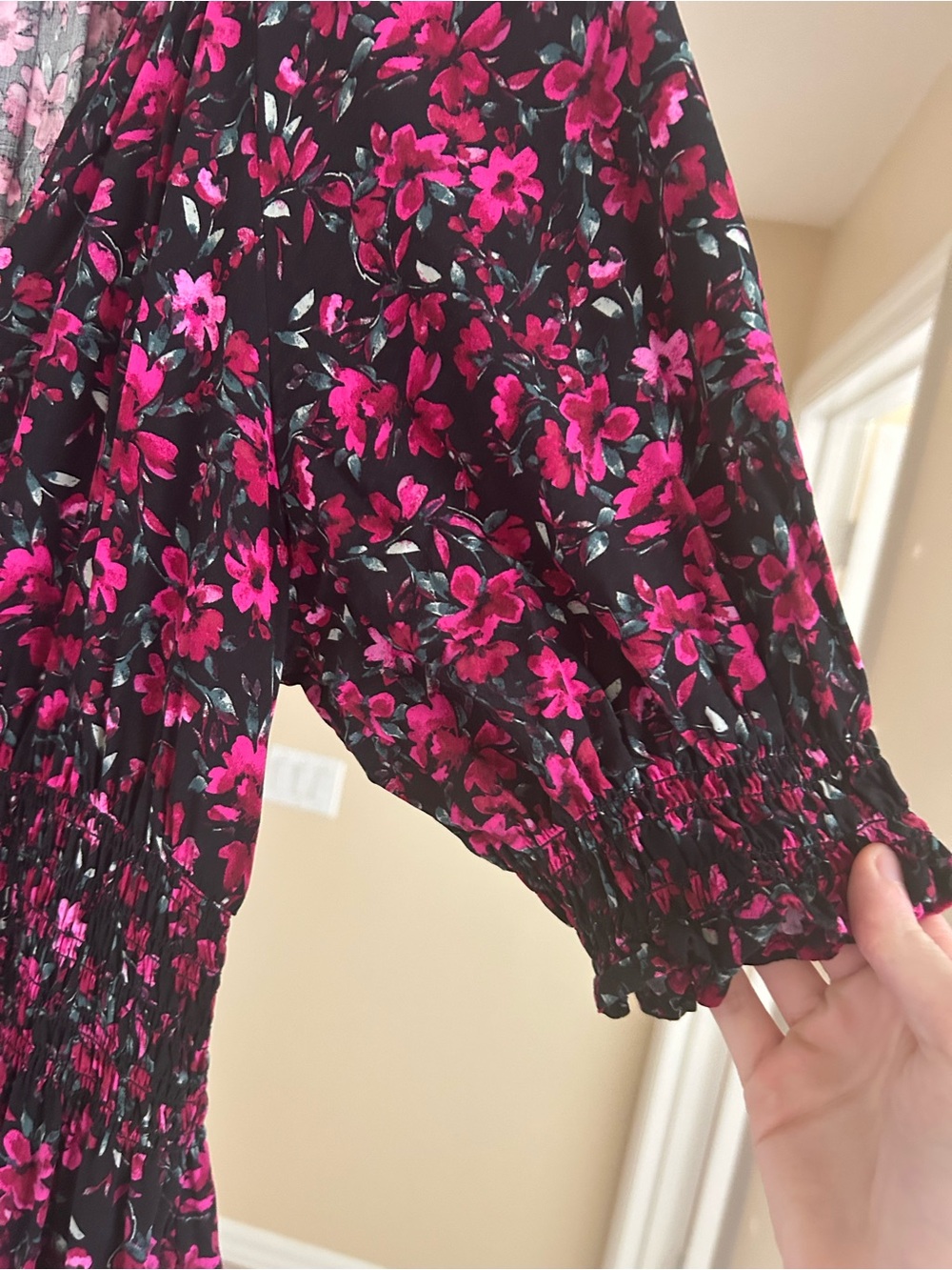 GAP Floral Black and Pink Size Small Short Sleeve Maxi Dress - Picture 5 of 7